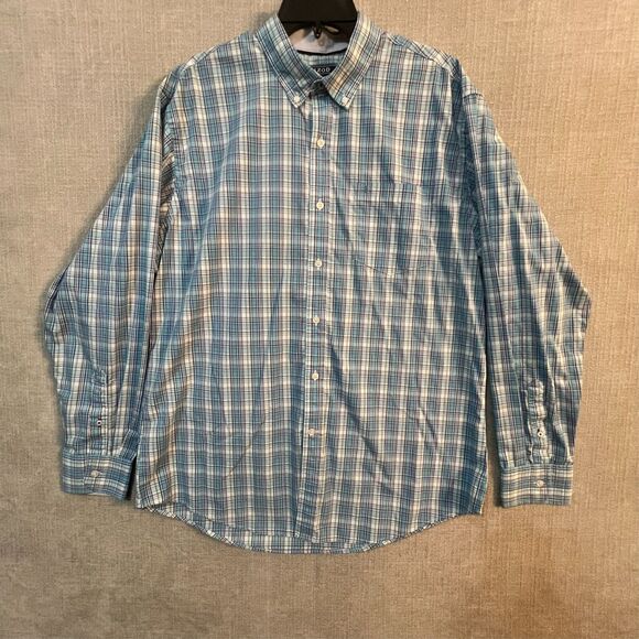 IZOD Men’s Dress Shirt LG Multi color checked Blue, White, Light Blue Plaid - Picture 1 of 6